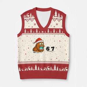 67 Six Seven V-Neck Knit Sweater Vest Funny Bigfoot Xmas TS14 Beige Red Print Your Wear