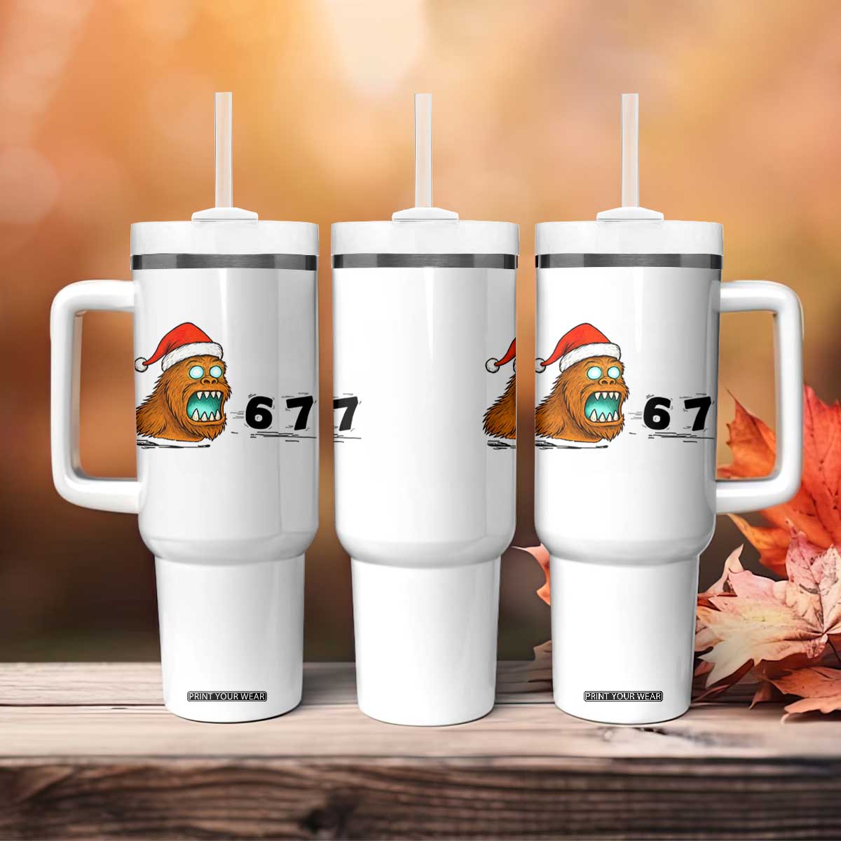 67 Six Seven Tumbler With Handle Funny Bigfoot Christmas TS14 Print Your Wear