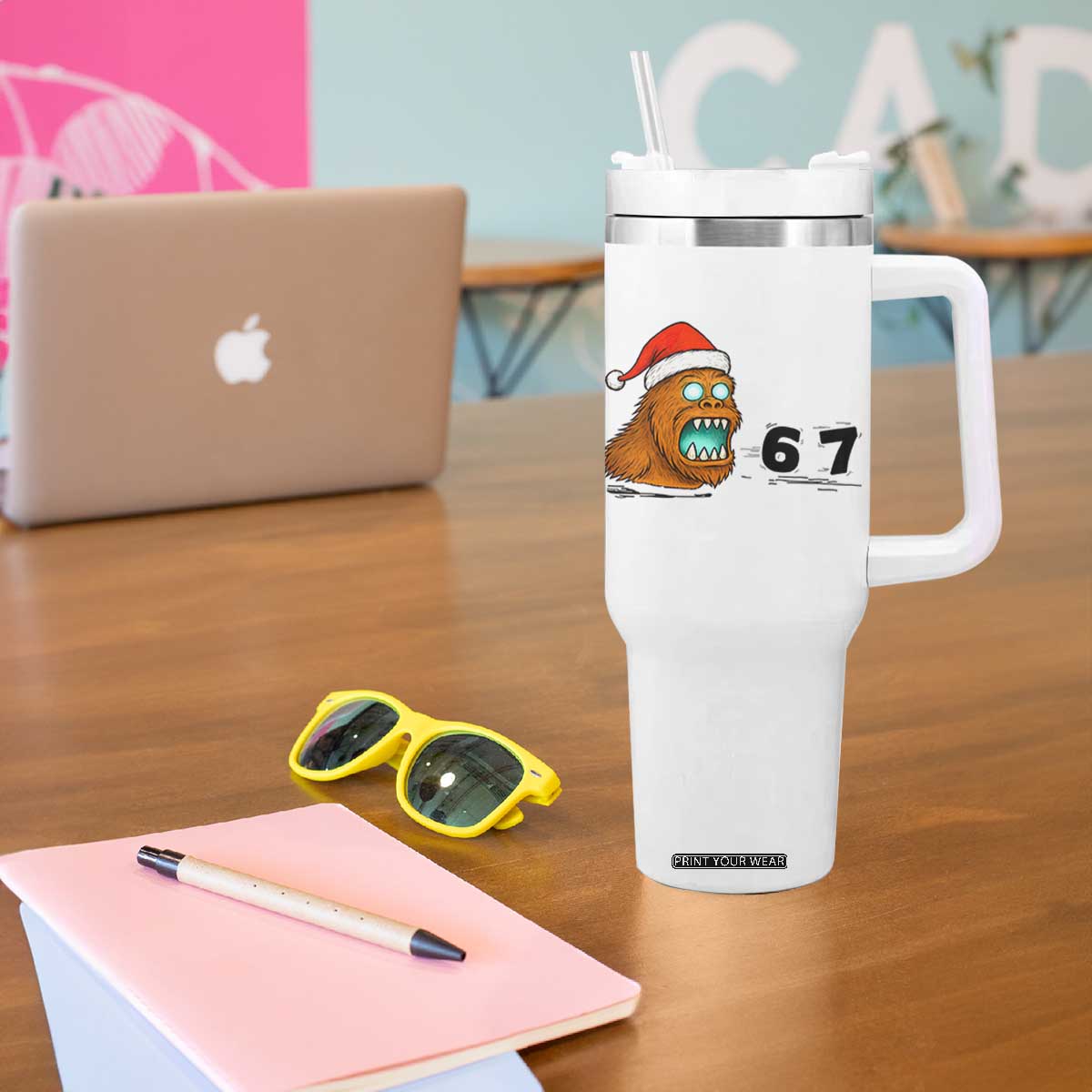 67 Six Seven Tumbler With Handle Funny Bigfoot Christmas TS14 Print Your Wear