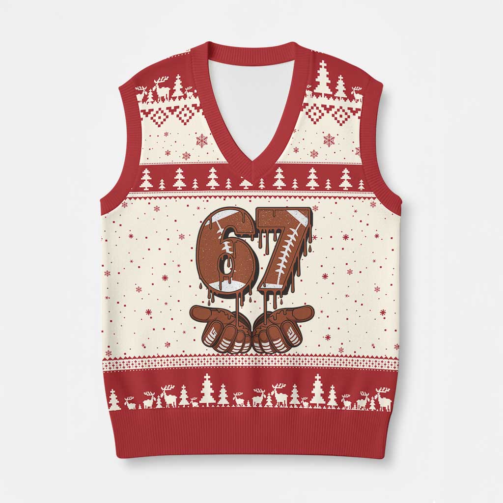 67 Six Seven V-Neck Knit Sweater Vest Funny Football Meme TS14 Beige Red Print Your Wear