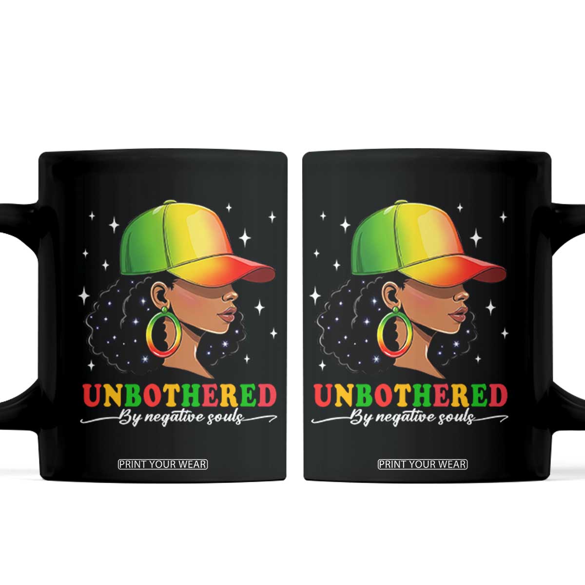 Afro African American Coffee Mug Unbothered By Negative Souls Black Sassy Queen TS14 Black Print Your Wear