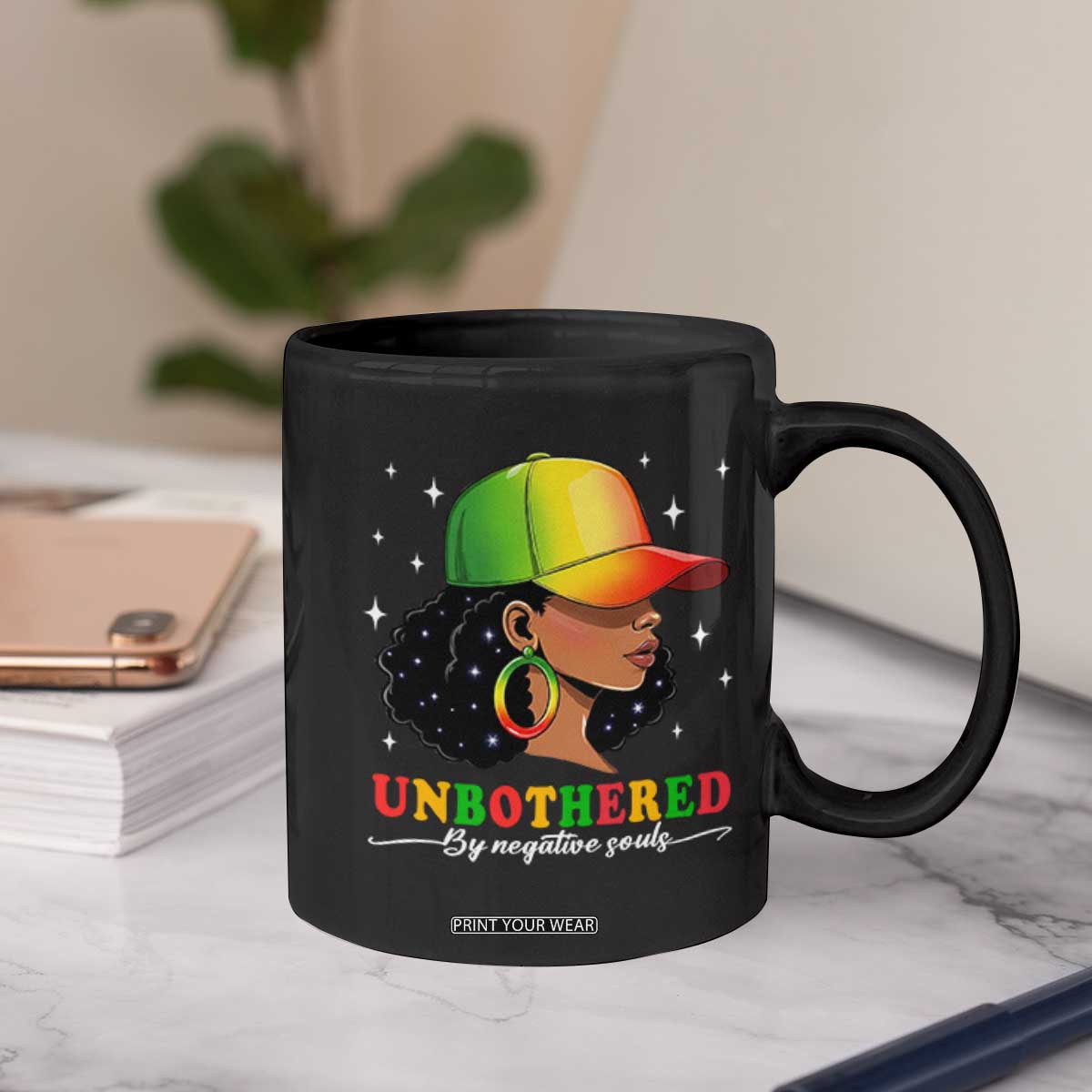Afro African American Coffee Mug Unbothered By Negative Souls Black Sassy Queen TS14 Print Your Wear