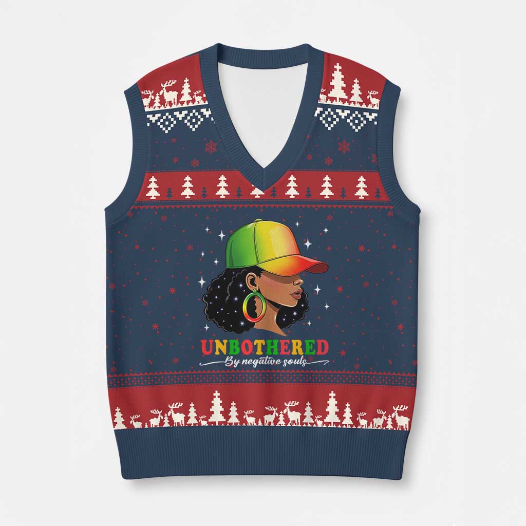 Afro African American V-Neck Knit Sweater Vest Unbothered By Negative Souls Black Sassy Queen TS14 Navy Red Print Your Wear