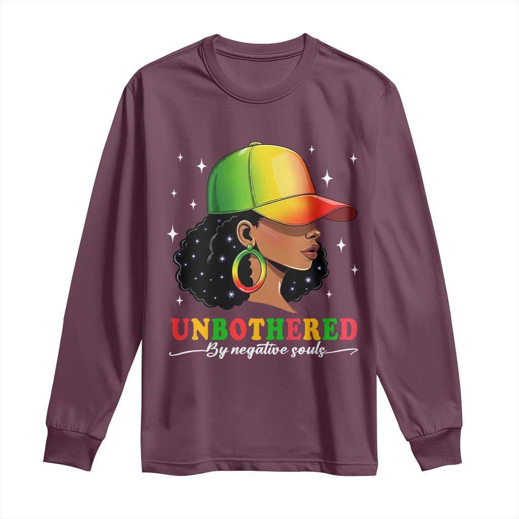 Afro African American Long Sleeve Shirt Unbothered By Negative Souls Black Sassy Queen TS14 Maroon Print Your Wear