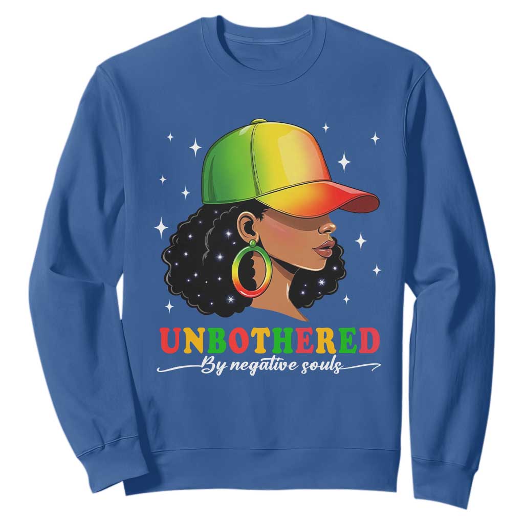 Afro African American Sweatshirt Unbothered By Negative Souls Black Sassy Queen TS14 Royal Blue Print Your Wear