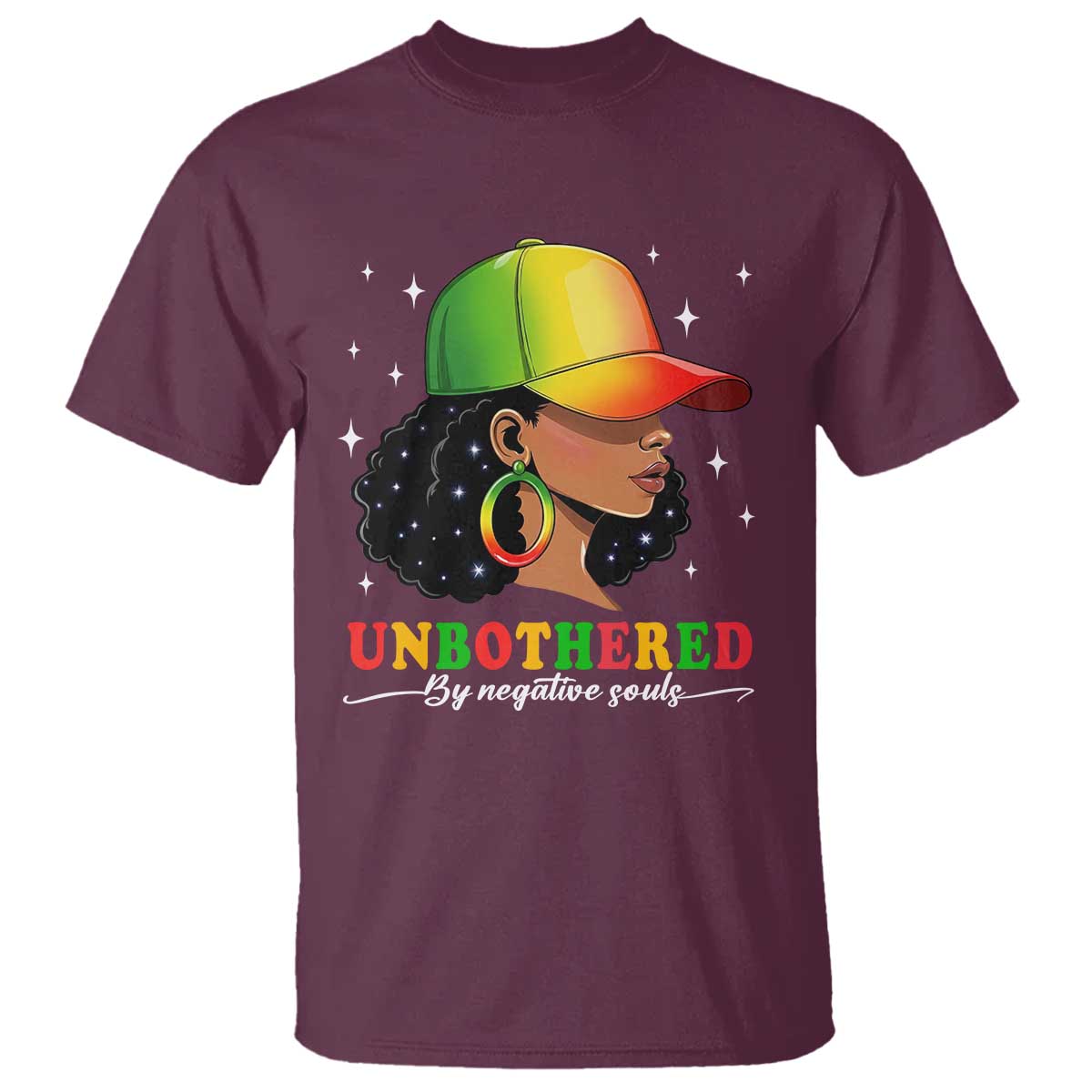 Afro African American T Shirt Unbothered By Negative Souls Black Sassy Queen TS14 Maroon Print Your Wear
