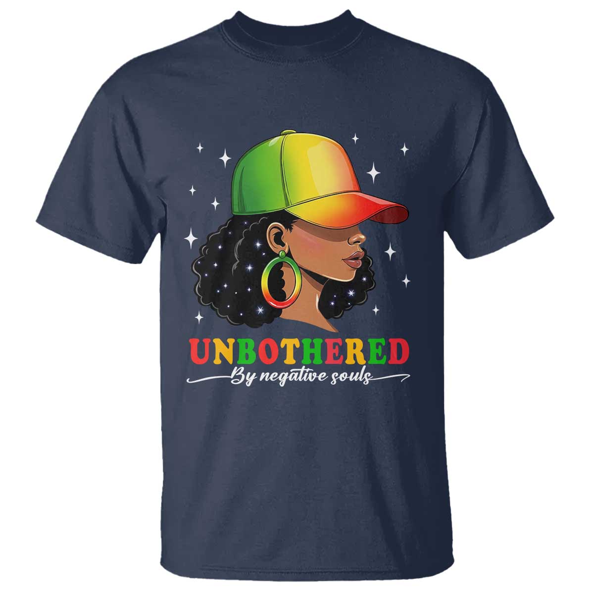 Afro African American T Shirt Unbothered By Negative Souls Black Sassy Queen TS14 Navy Print Your Wear