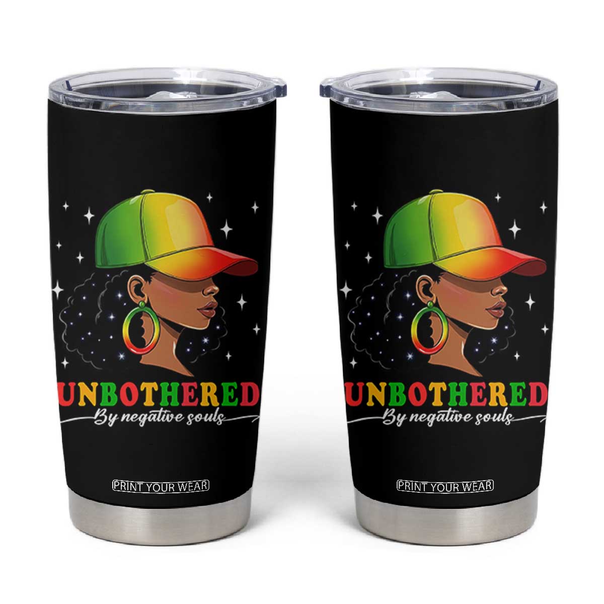 Afro African American Tumbler Cup Unbothered By Negative Souls Black Sassy Queen TS14 Black Print Your Wear