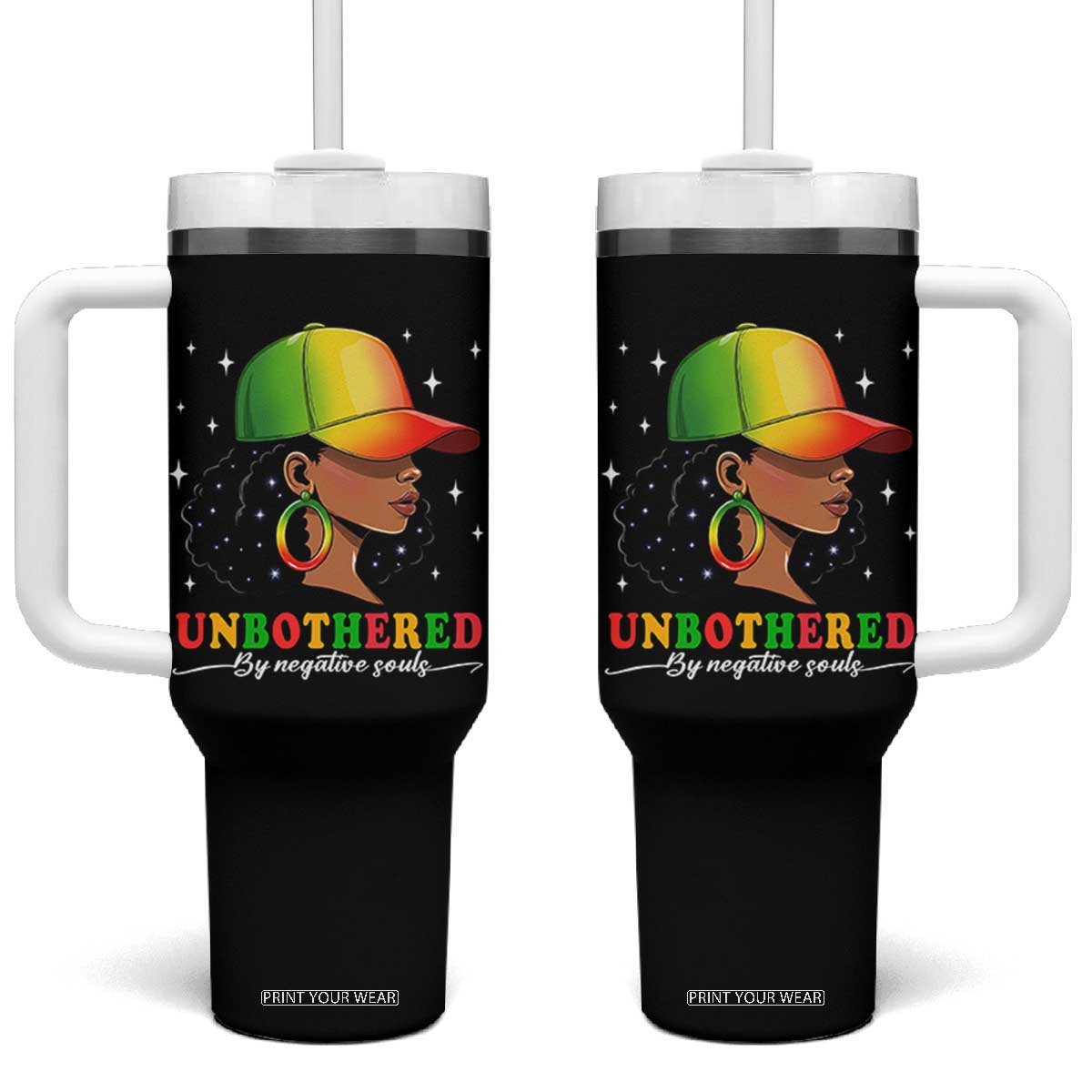 Afro African American Tumbler With Handle Unbothered By Negative Souls Black Sassy Queen TS14 One Size: 40 oz Black Print Your Wear