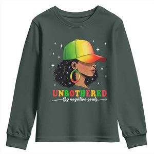 Afro African American Youth Sweatshirt Unbothered By Negative Souls Black Sassy Queen TS14 Dark Forest Green Print Your Wear
