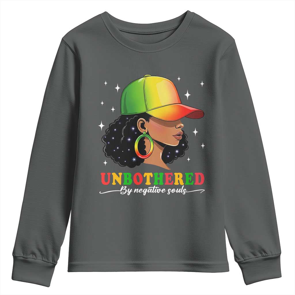 Afro African American Youth Sweatshirt Unbothered By Negative Souls Black Sassy Queen TS14 Dark Heather Print Your Wear