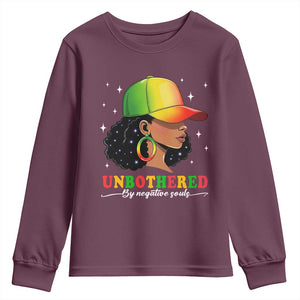 Afro African American Youth Sweatshirt Unbothered By Negative Souls Black Sassy Queen TS14 Maroon Print Your Wear