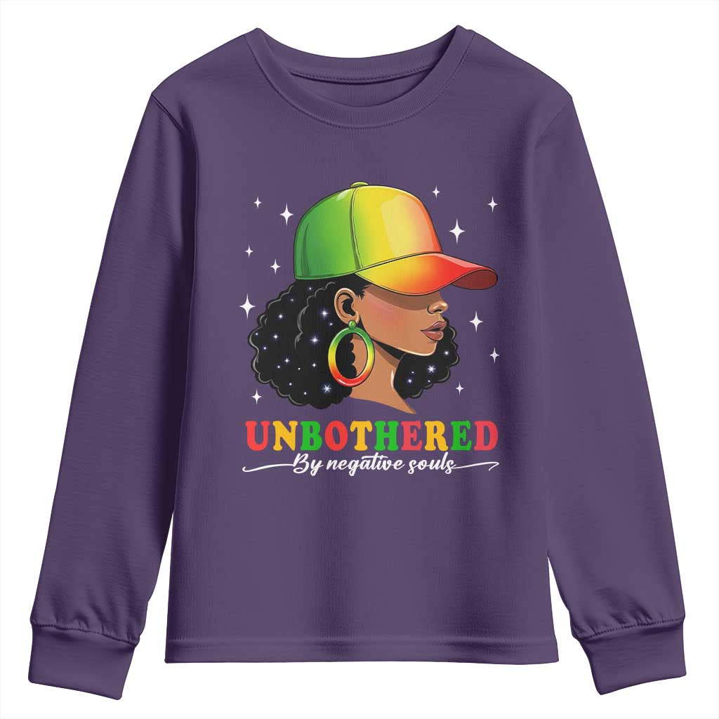 Afro African American Youth Sweatshirt Unbothered By Negative Souls Black Sassy Queen TS14 Purple Print Your Wear