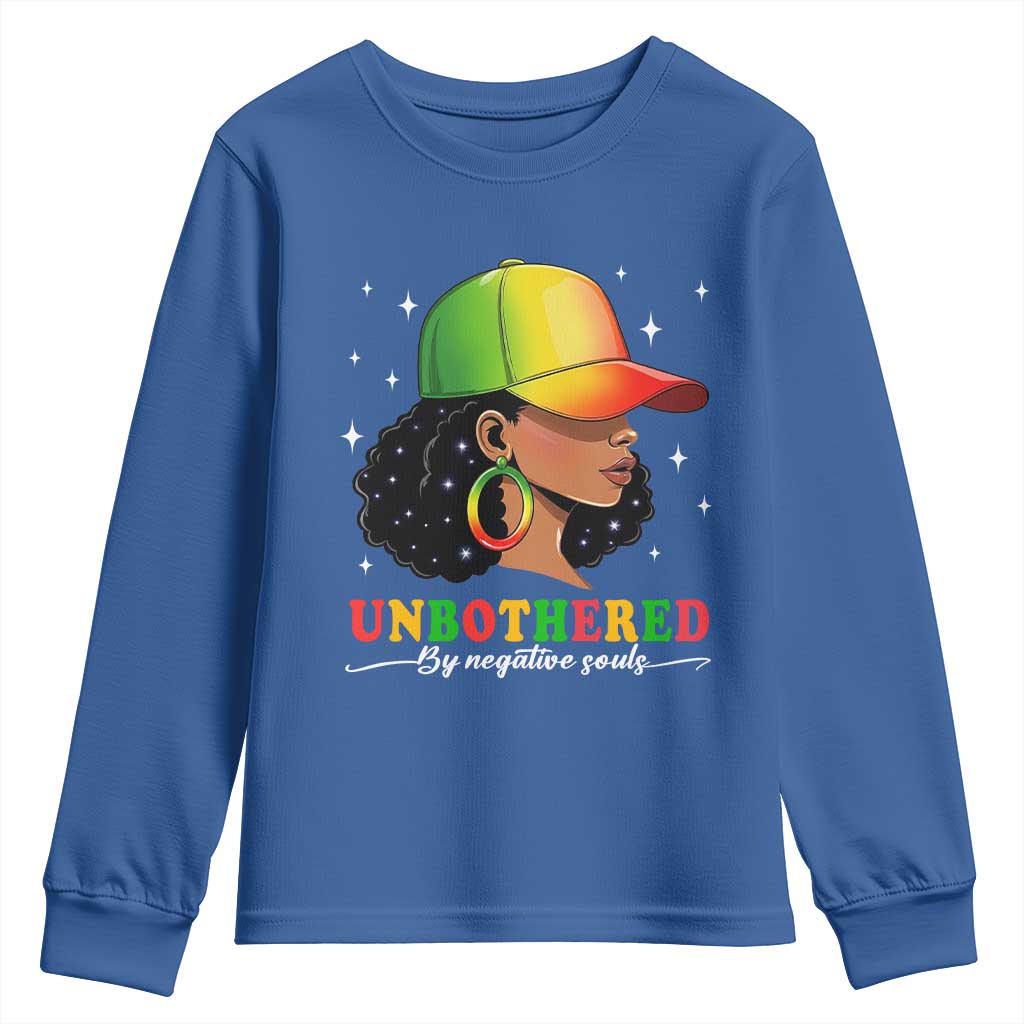 Afro African American Youth Sweatshirt Unbothered By Negative Souls Black Sassy Queen TS14 Royal Blue Print Your Wear