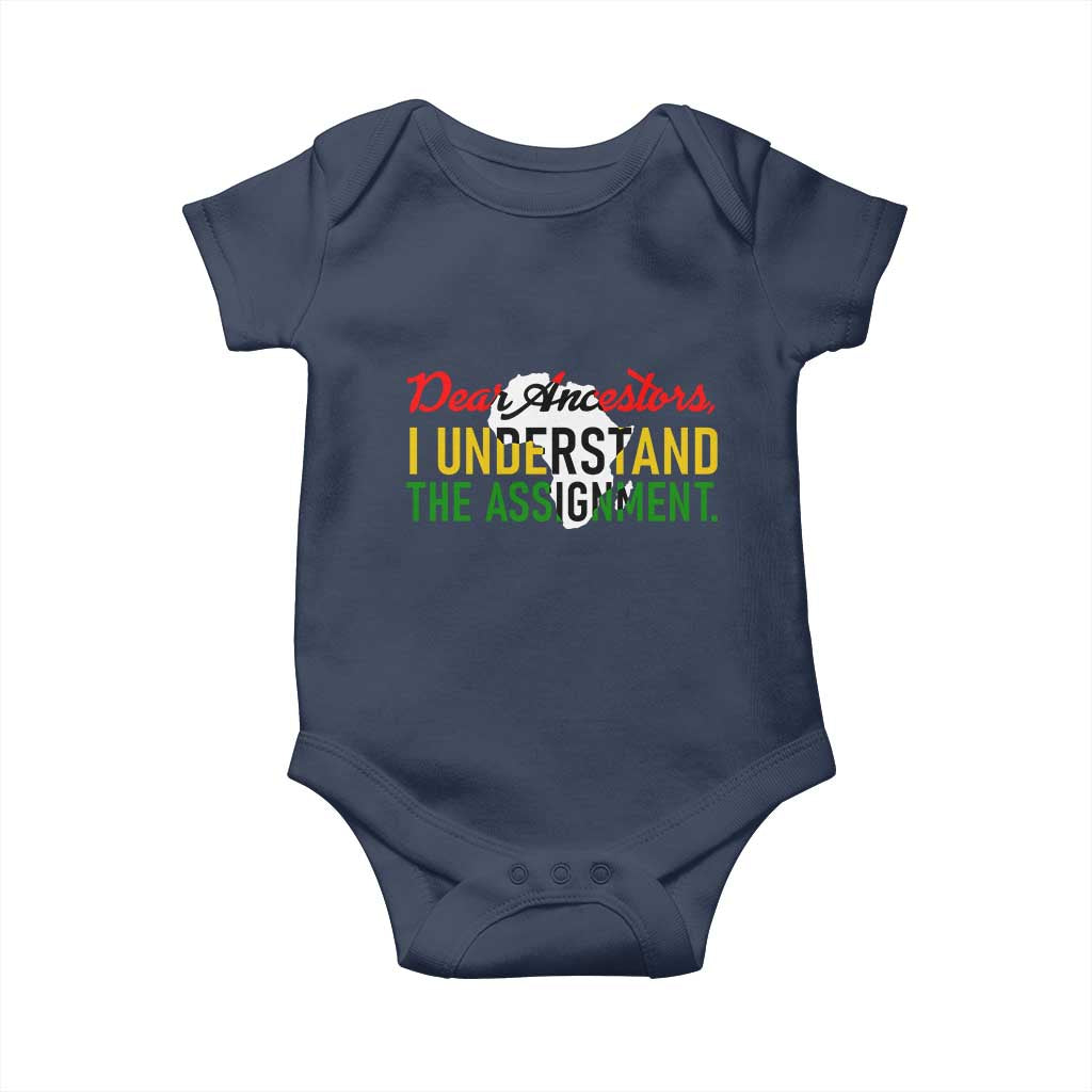 Black History Baby Onesie Dear Ancestors I Understand The Assignment TS14 Navy Print Your Wear
