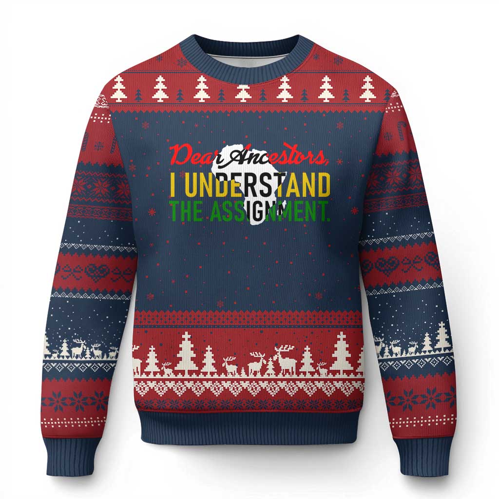 Black History Ugly Christmas Sweater Dear Ancestors I Understand The Assignment TS14 Navy Red Print Your Wear