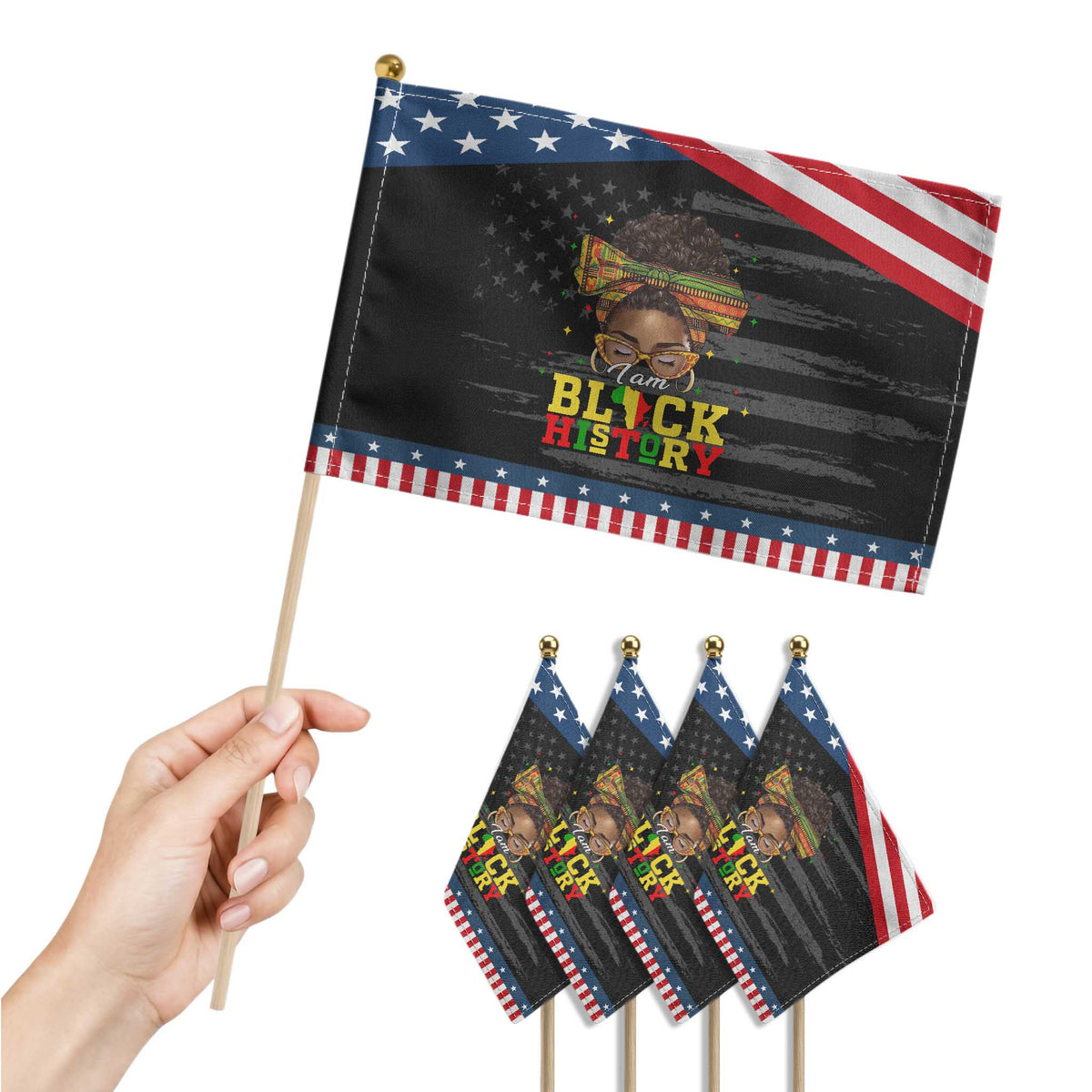 Black History Month Patriotic Handheld Flag Messy Pun Afro African American
