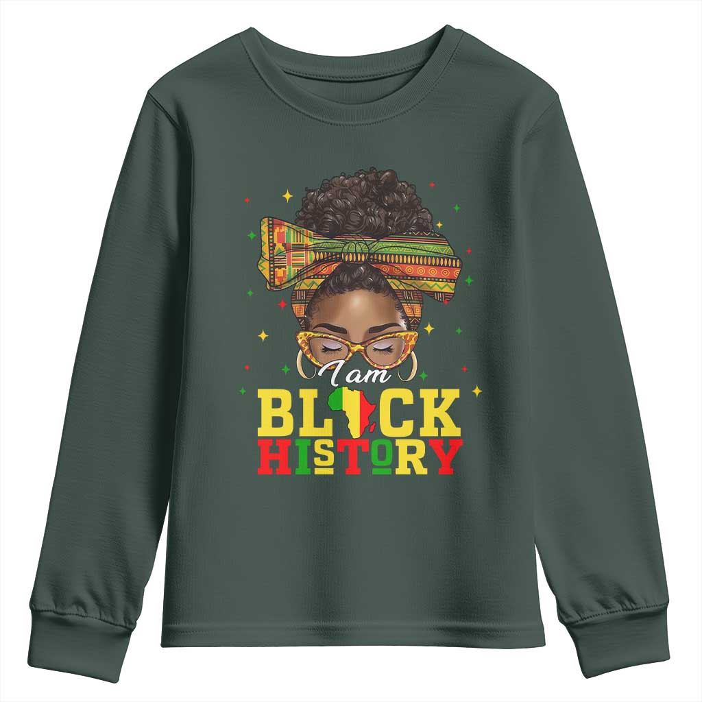 Black History Month Youth Sweatshirt Messy Pun Afro African American TS14 Dark Forest Green Print Your Wear