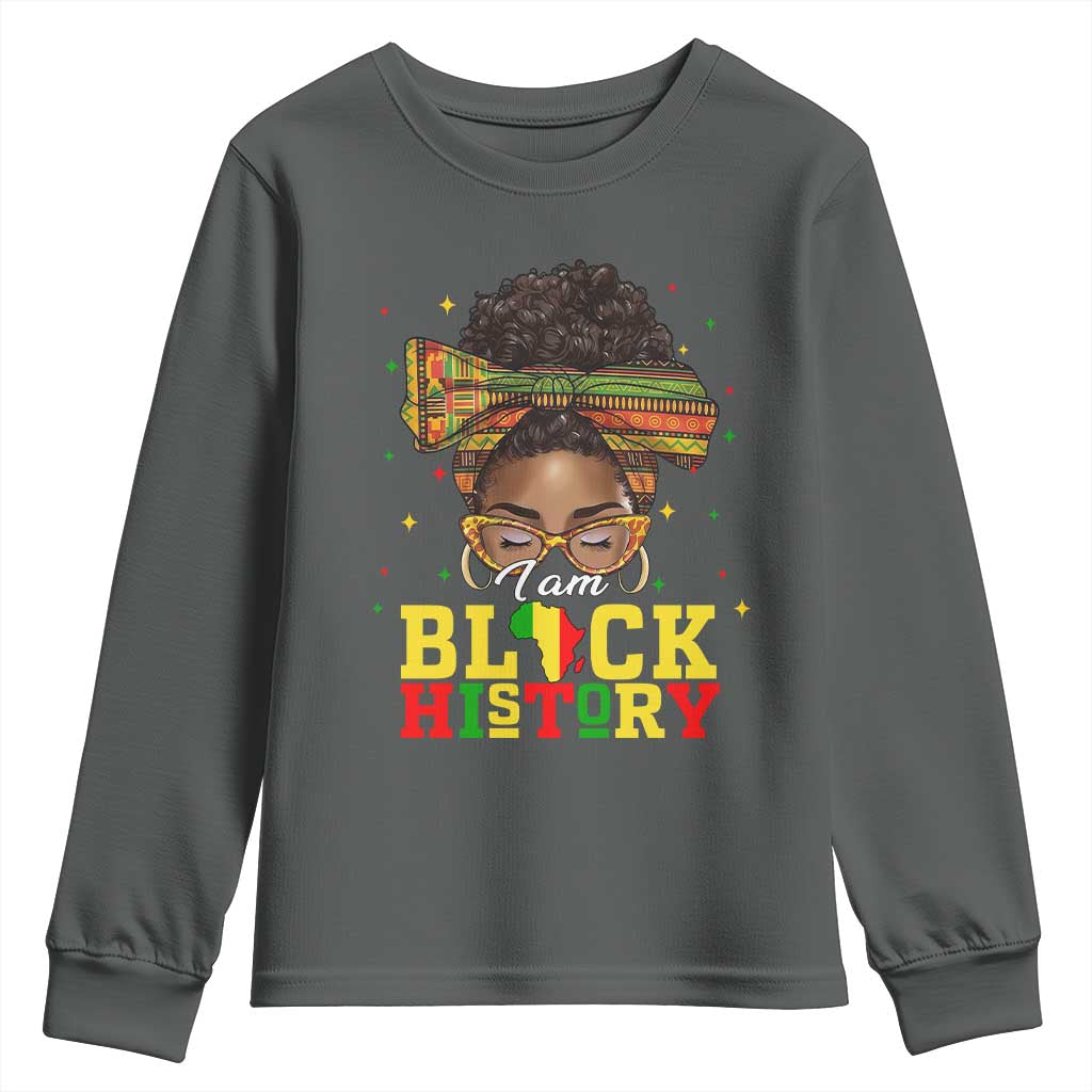 Black History Month Youth Sweatshirt Messy Pun Afro African American TS14 Dark Heather Print Your Wear