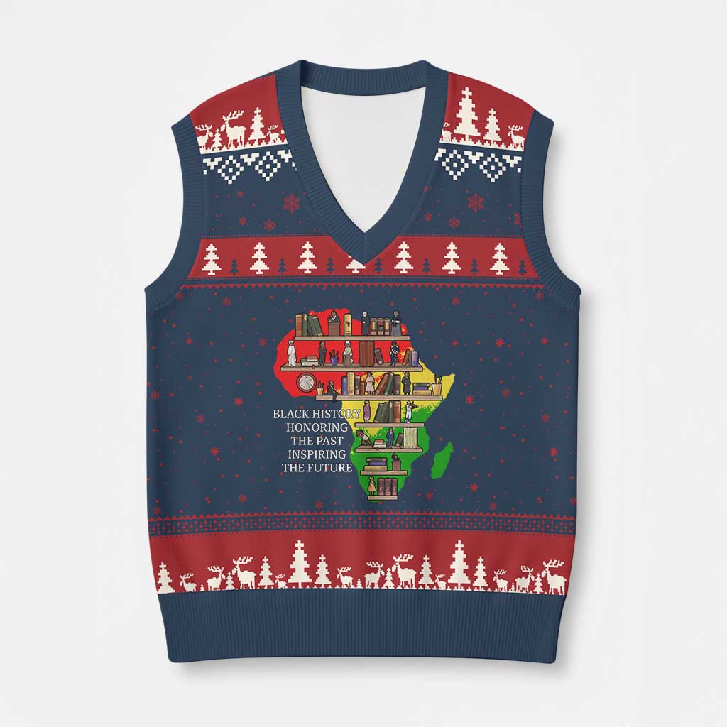 Black History Teacher V-Neck Knit Sweater Vest Black History Honoring The Past Inspiring The Future TS14 Navy Red Print Your Wear