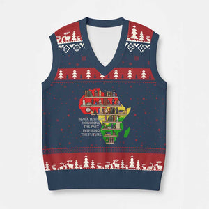 Black History Teacher V-Neck Knit Sweater Vest Black History Honoring The Past Inspiring The Future TS14 Navy Red Print Your Wear