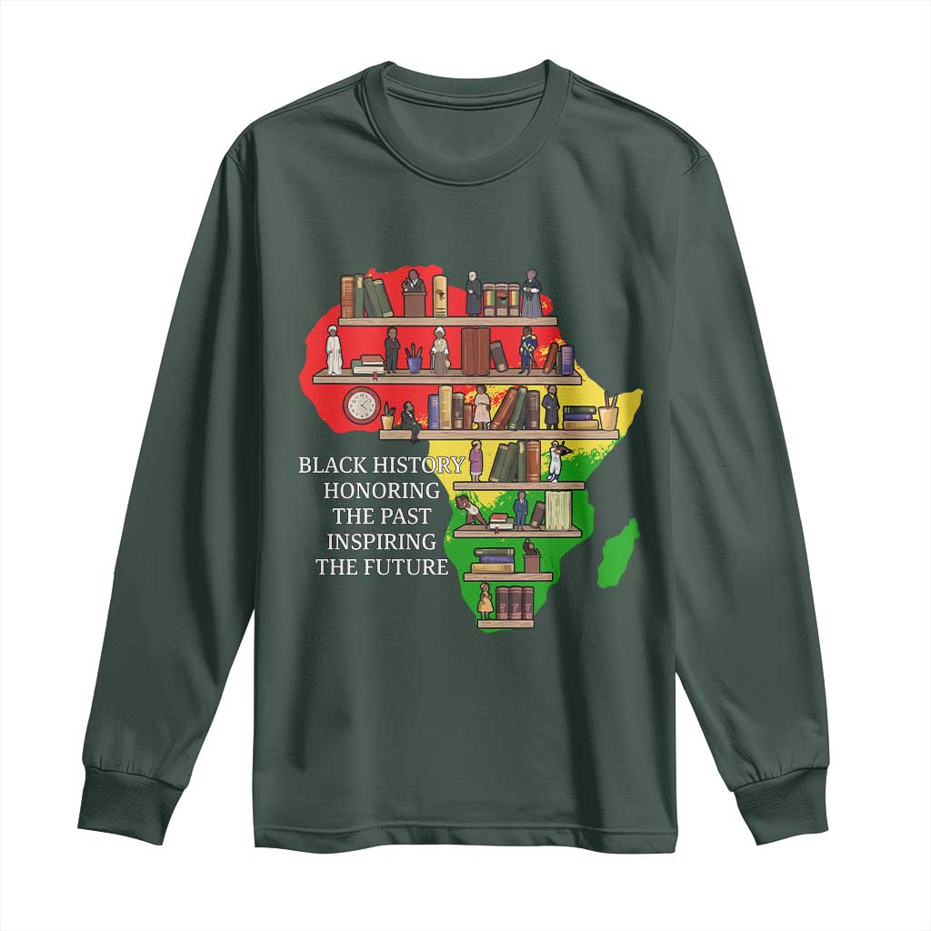 Black History Teacher Long Sleeve Shirt Black History Honoring The Past Inspiring The Future TS14 Dark Forest Green Print Your Wear