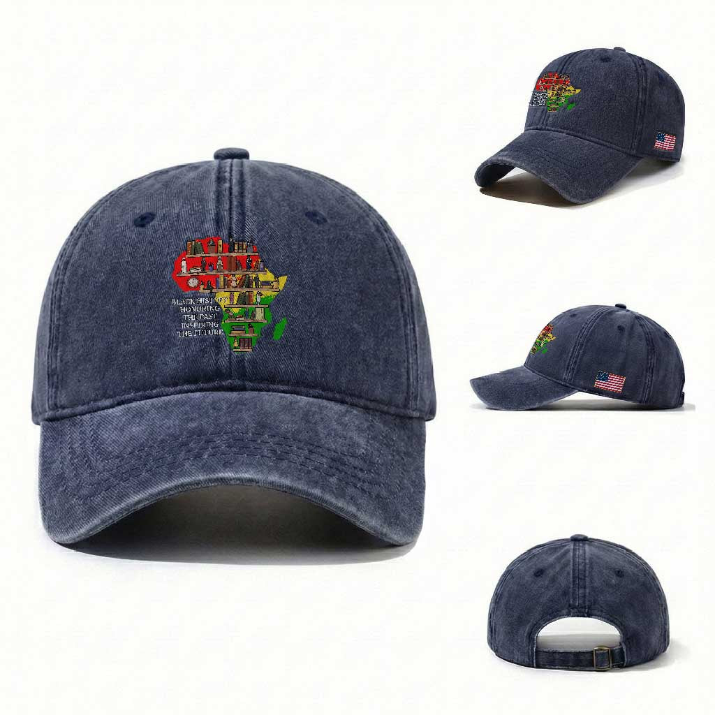Black History Teacher Washed Cotton Baseball Cap Black History Honoring The Past Inspiring The Future TS14 Washed Cap Universal Fit Navy Print Your Wear