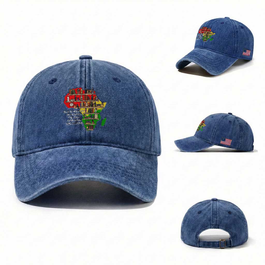 Black History Teacher Washed Cotton Baseball Cap Black History Honoring The Past Inspiring The Future TS14 Washed Cap Universal Fit Royal Blue Print Your Wear