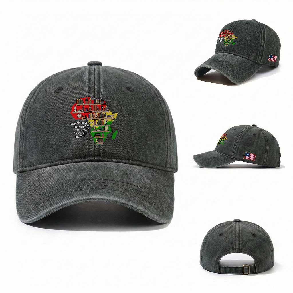 Black History Teacher Washed Cotton Baseball Cap Black History Honoring The Past Inspiring The Future TS14 Washed Cap Universal Fit Dark Green Print Your Wear