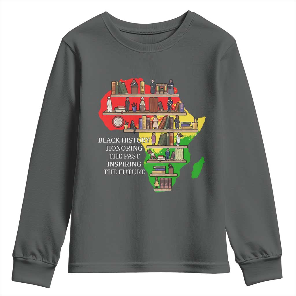 Black History Teacher Youth Sweatshirt Black History Honoring The Past Inspiring The Future TS14 Dark Heather Print Your Wear