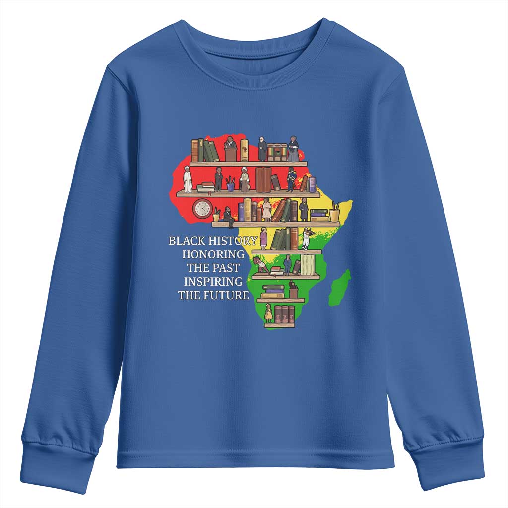 Black History Teacher Youth Sweatshirt Black History Honoring The Past Inspiring The Future TS14 Royal Blue Print Your Wear