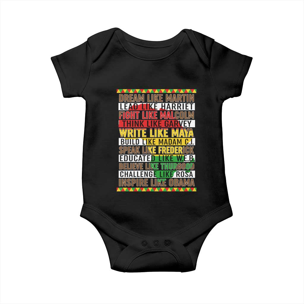 Black History Month Baby Onesie Dream Like Martin Lead Like Harriet TS14 Black Print Your Wear