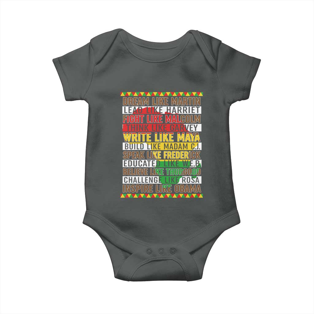 Black History Month Baby Onesie Dream Like Martin Lead Like Harriet TS14 Dark Heather Print Your Wear