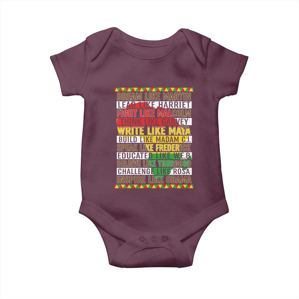 Black History Month Baby Onesie Dream Like Martin Lead Like Harriet TS14 Maroon Print Your Wear