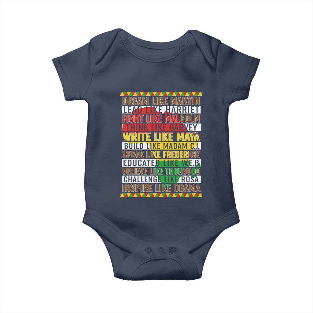Black History Month Baby Onesie Dream Like Martin Lead Like Harriet TS14 Navy Print Your Wear