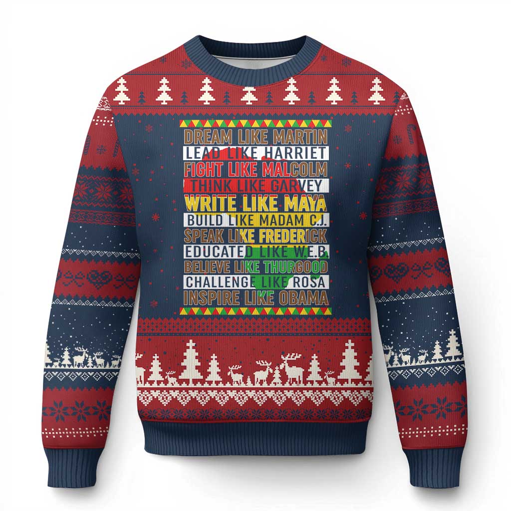 Black History Month Ugly Christmas Sweater Dream Like Martin Lead Like Harriet TS14 Navy Red Print Your Wear
