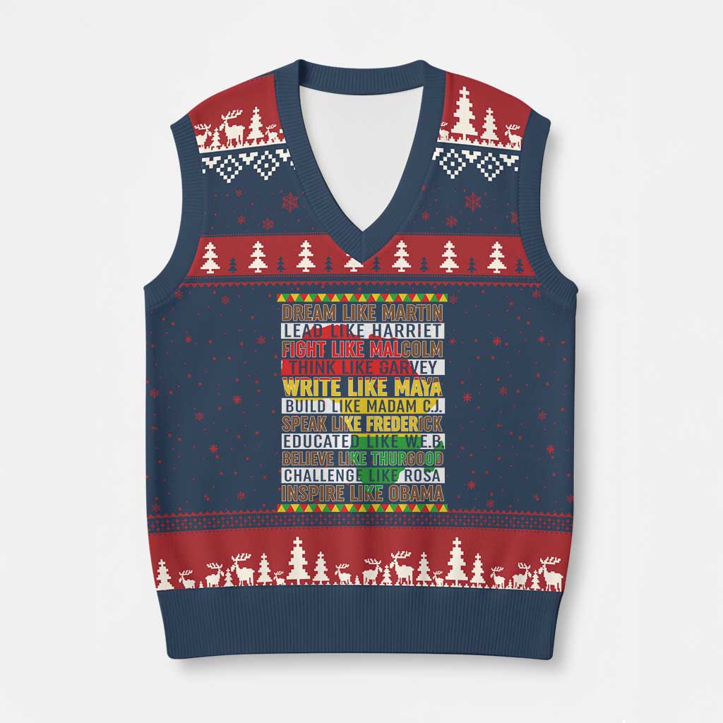 Black History Month V-Neck Knit Sweater Vest Dream Like Martin Lead Like Harriet TS14 Navy Red Print Your Wear