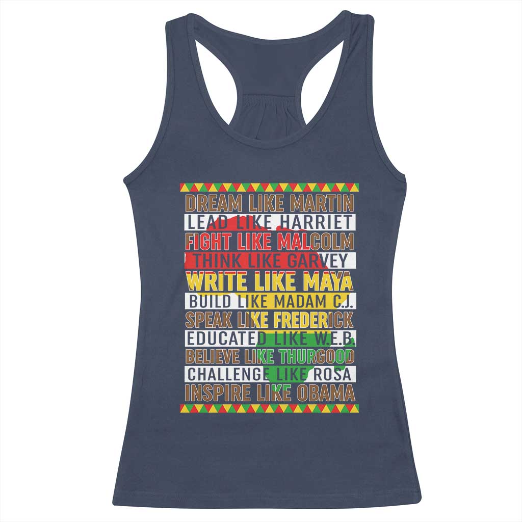 Black History Month Racerback Tank Top Dream Like Martin Lead Like Harriet TS14 Navy Print Your Wear