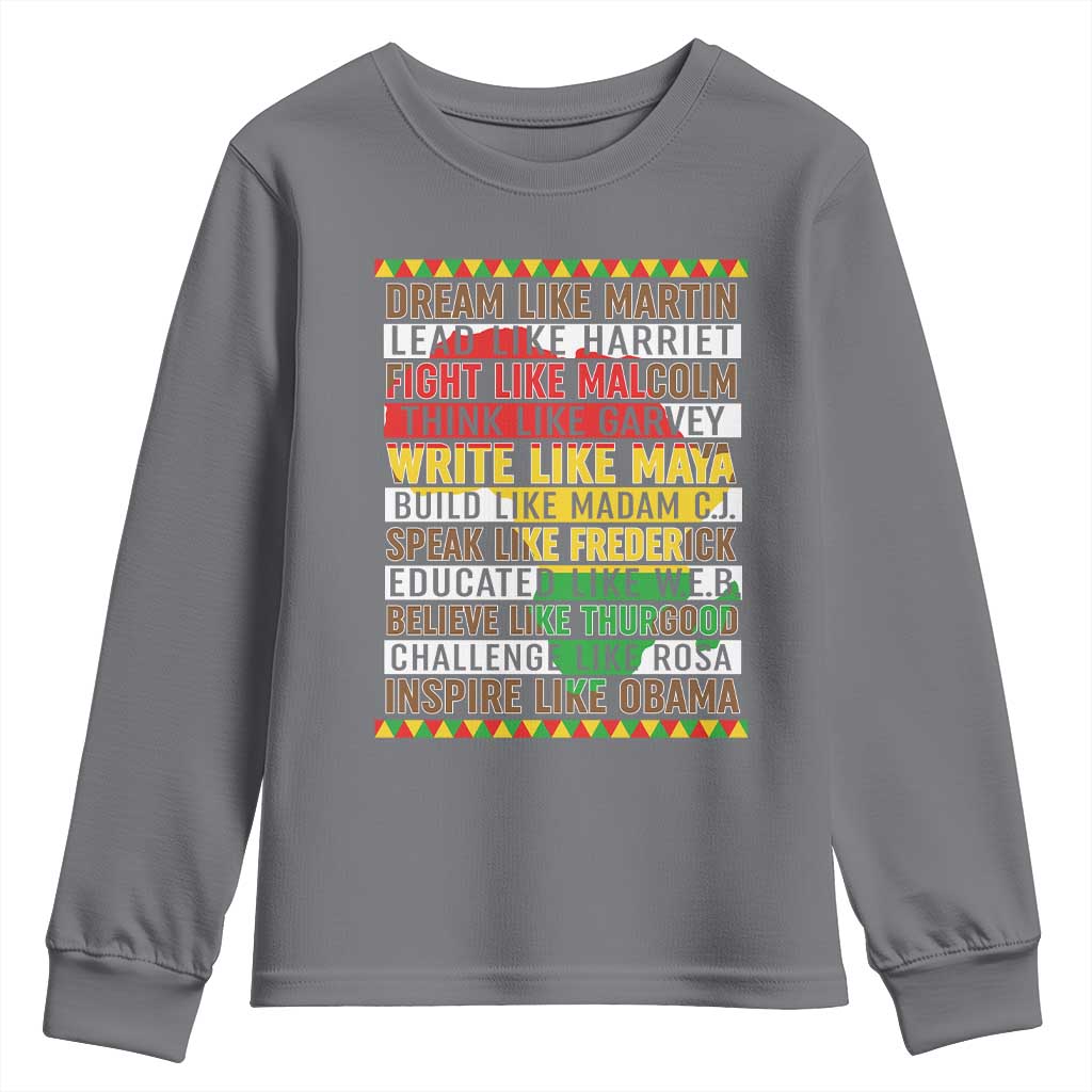Black History Month Youth Sweatshirt Dream Like Martin Lead Like Harriet TS14 Charcoal Print Your Wear