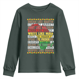 Black History Month Youth Sweatshirt Dream Like Martin Lead Like Harriet TS14 Dark Forest Green Print Your Wear