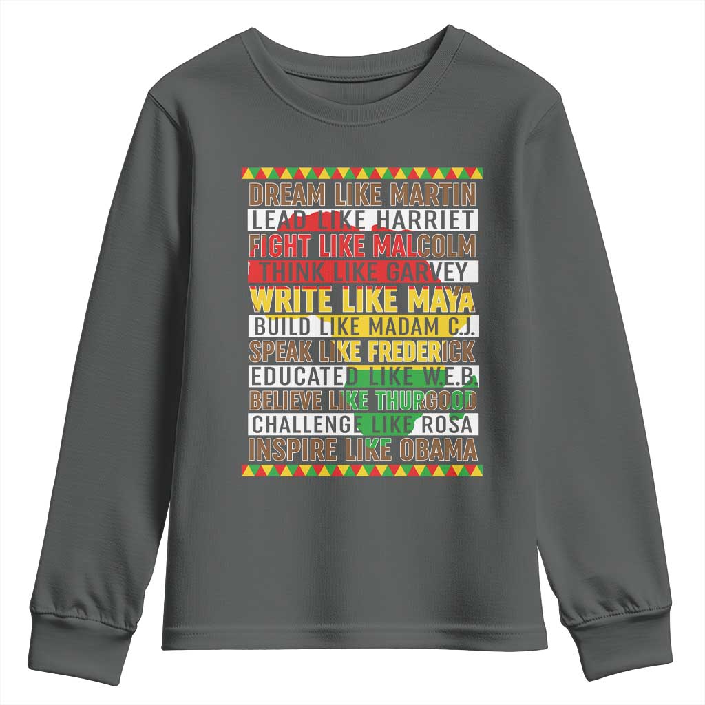 Black History Month Youth Sweatshirt Dream Like Martin Lead Like Harriet TS14 Dark Heather Print Your Wear