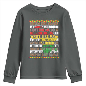 Black History Month Youth Sweatshirt Dream Like Martin Lead Like Harriet TS14 Dark Heather Print Your Wear