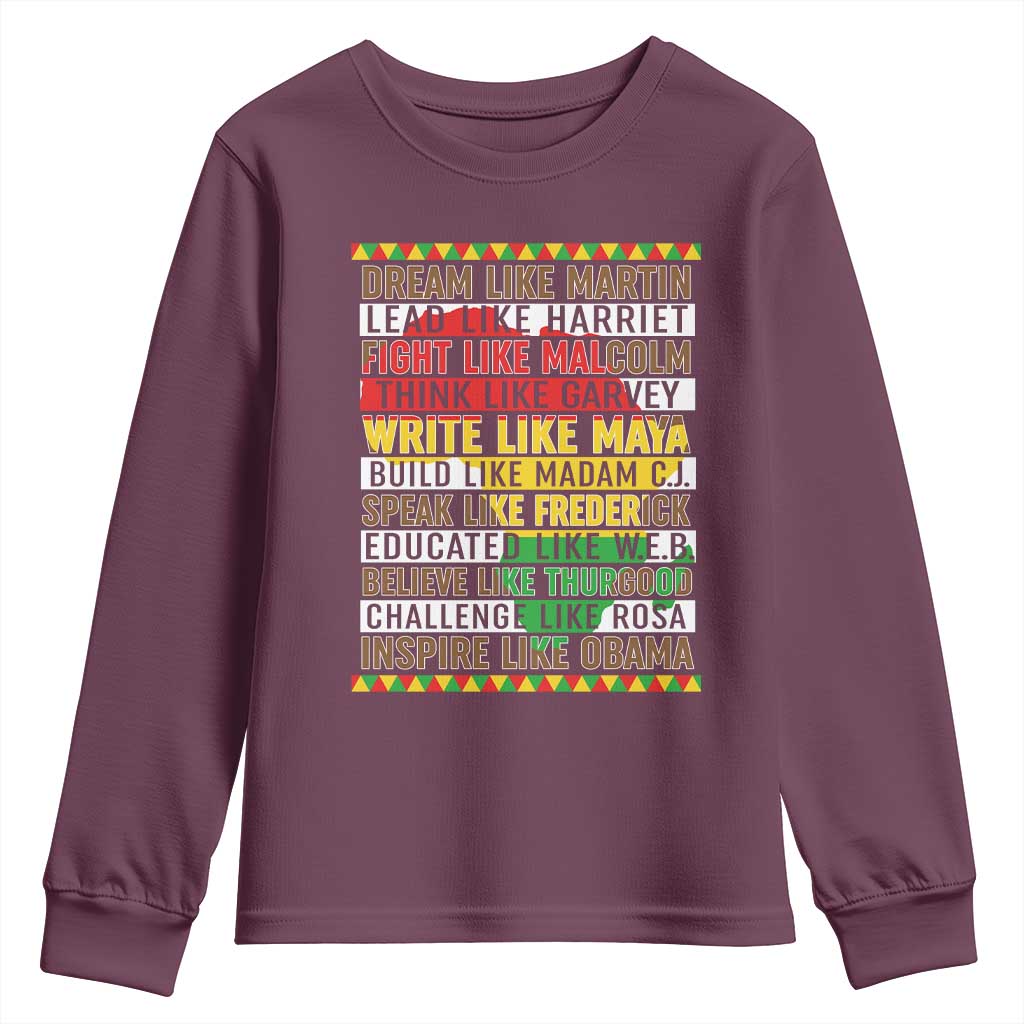 Black History Month Youth Sweatshirt Dream Like Martin Lead Like Harriet TS14 Maroon Print Your Wear