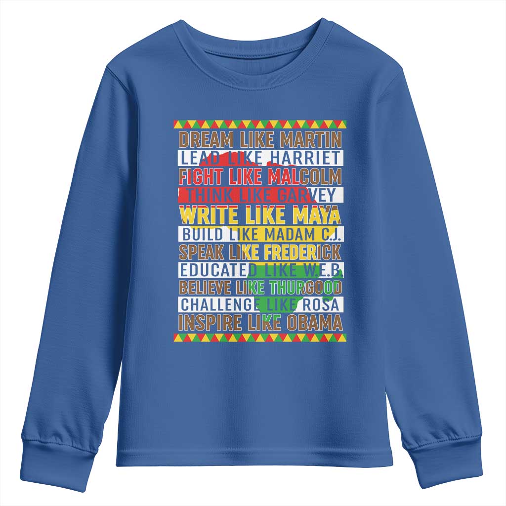 Black History Month Youth Sweatshirt Dream Like Martin Lead Like Harriet TS14 Royal Blue Print Your Wear