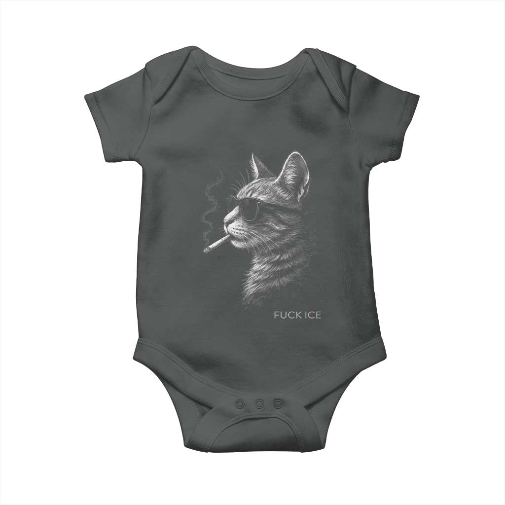 Fck Ice Baby Onesie Funny Cat Smoking Anti ICE Meme TS14 Dark Heather Print Your Wear