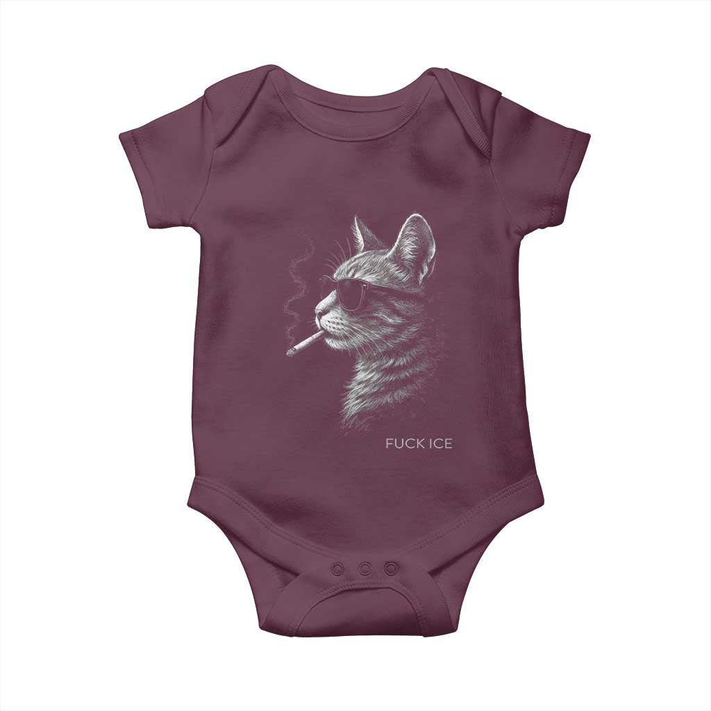 Fck Ice Baby Onesie Funny Cat Smoking Anti ICE Meme TS14 Maroon Print Your Wear
