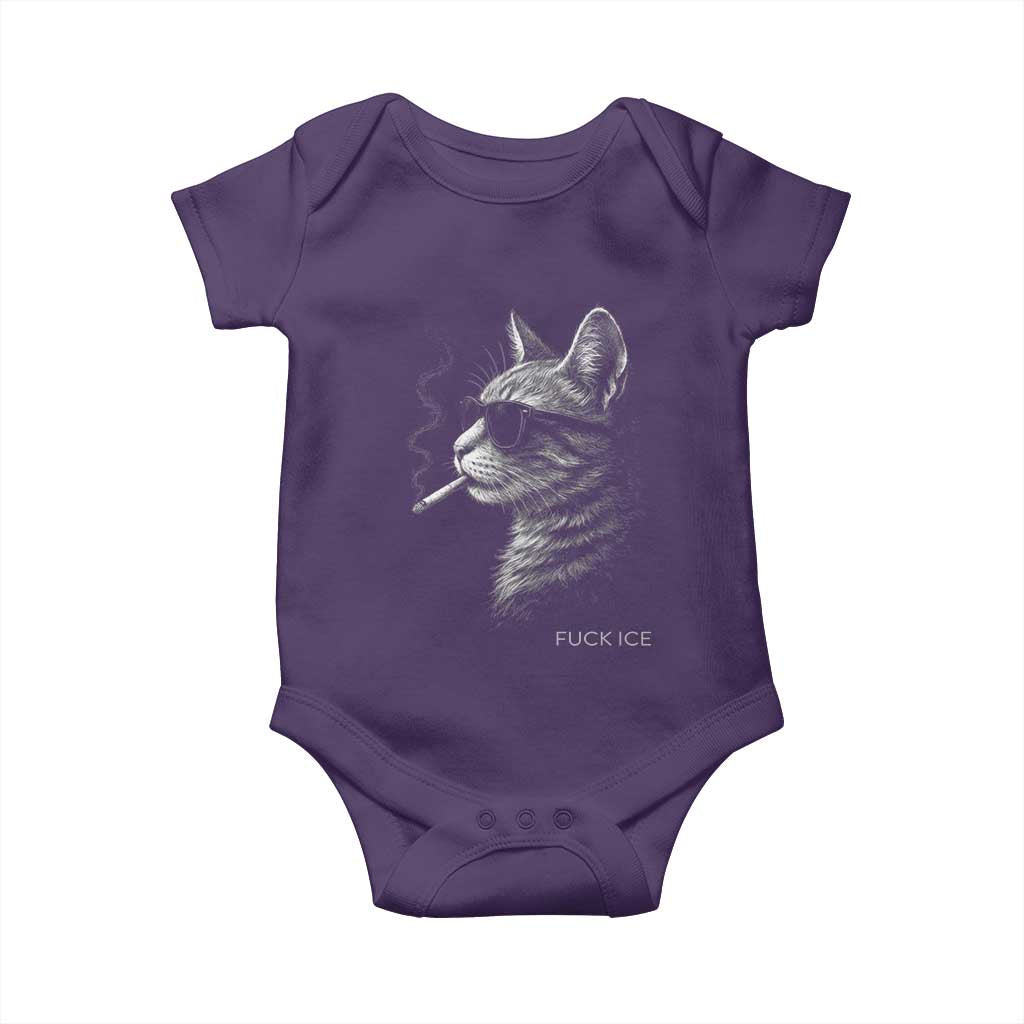 Fck Ice Baby Onesie Funny Cat Smoking Anti ICE Meme TS14 Purple Print Your Wear