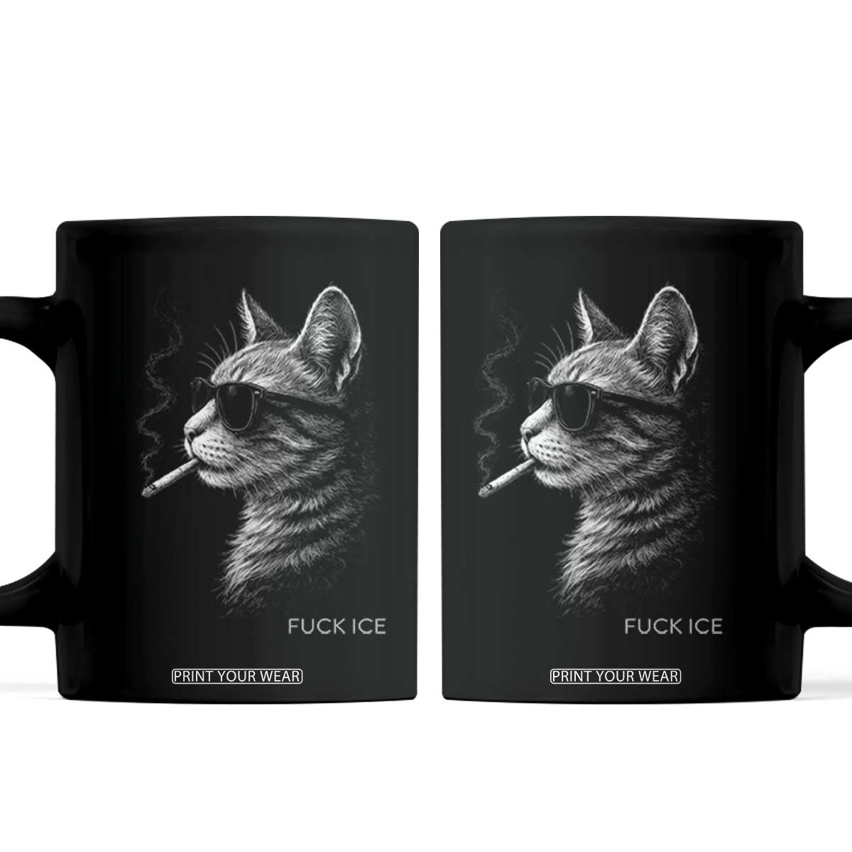 Fck Ice Coffee Mug Funny Cat Smoking Anti ICE Meme TS14 Black Print Your Wear