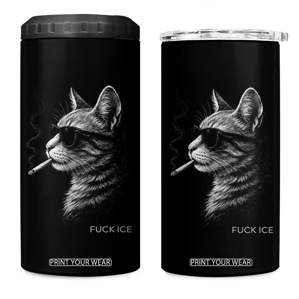 Fck Ice 4 in 1 Can Cooler Tumbler Funny Cat Smoking Anti ICE Meme TS14 One Size: 16 oz Black Print Your Wear