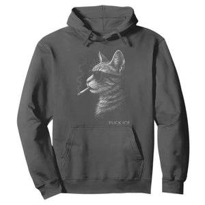 Fck Ice Hoodie Funny Cat Smoking Anti ICE Meme TS14 Dark Heather Print Your Wear